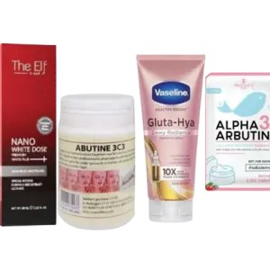مجموعة أربوتين 3C3 المتكاملة لتبييض البشرة وتوحيد لونها مع إلف نانو وايت دوز وجلوتا هيا وكبسولات ألفا أربوتين