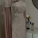 فستان سهرة مزرر بشال